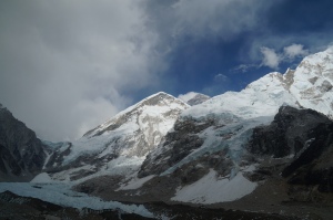 looking back at Everest peaking out